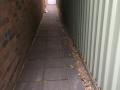 National Park Street Merewether: Paved pathways and patio areas. Sandstone garden edges. Timber steps, garden soils, Gardenias and pine bark